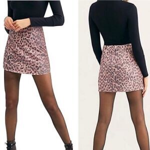 NEW Free People Pink Skinny Sequin Cheetah Skirt